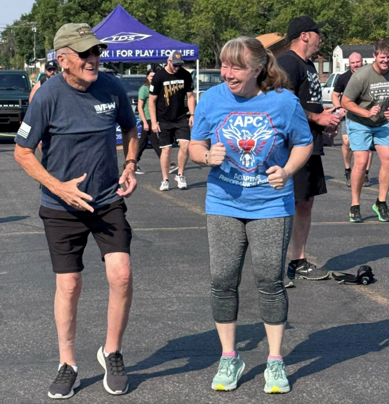 A veteran and volunteer at an Adaptive Performance Center benefit walk.