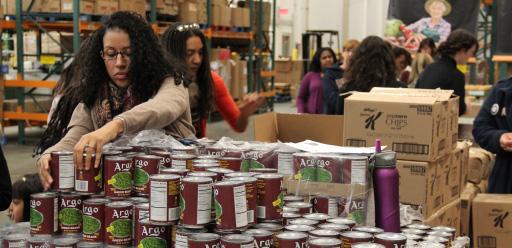 People in a food distribution center