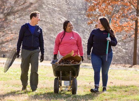 AmeriCorps members working outside